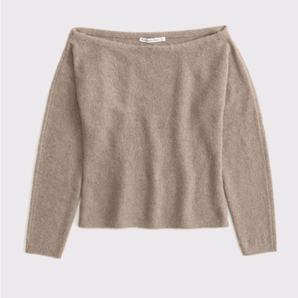 Abercrombie & Fitch Taupe Gray Boucle Off-the-Shoulder Sweater